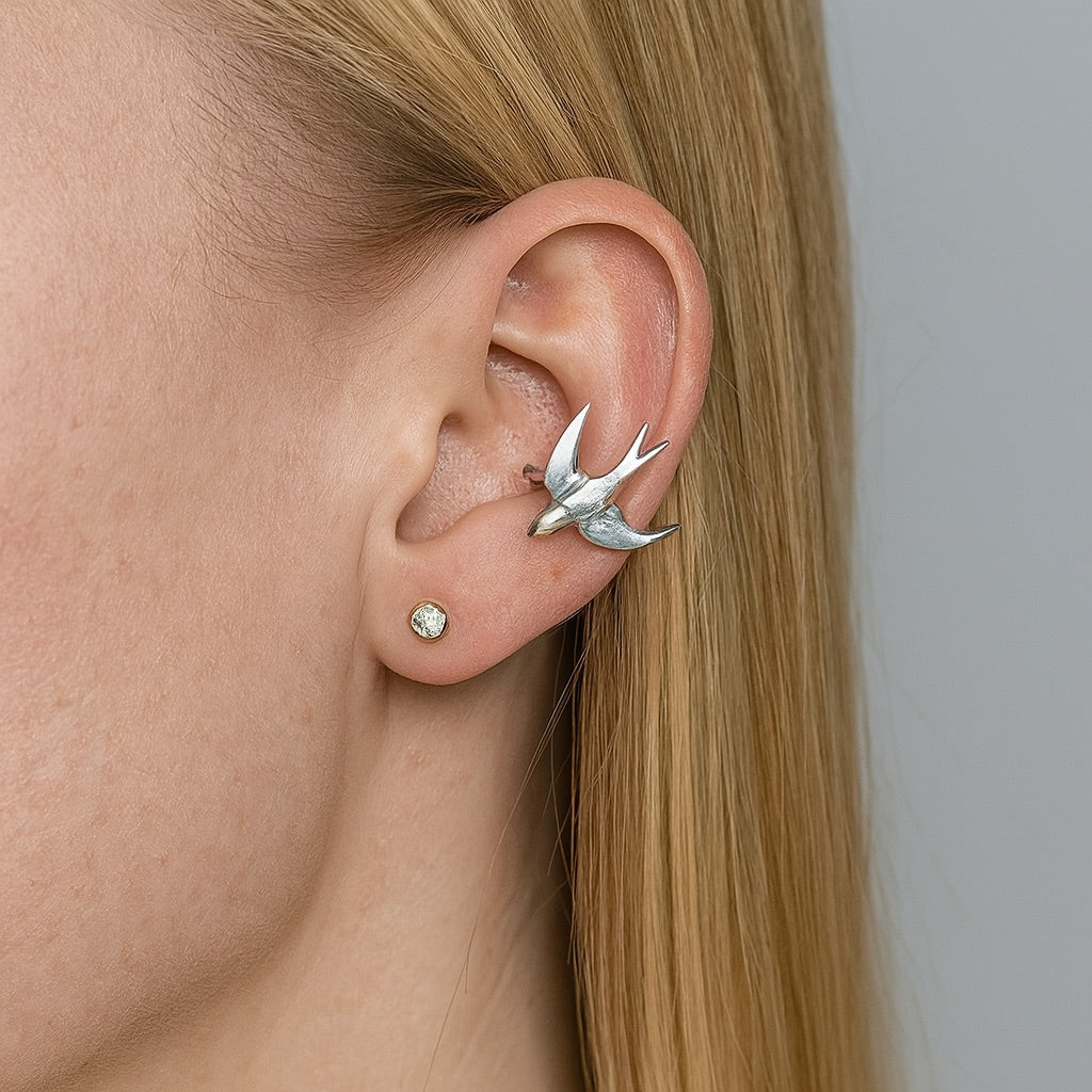 Magnificent Swallow Clip Earrings Silver