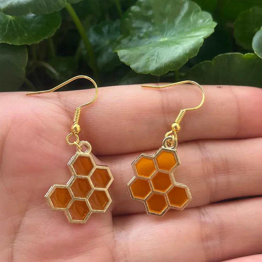 Golden Bee and Hive Crystal Earrings