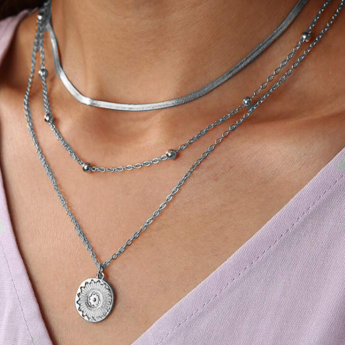 Round three-layer 925 silver necklace