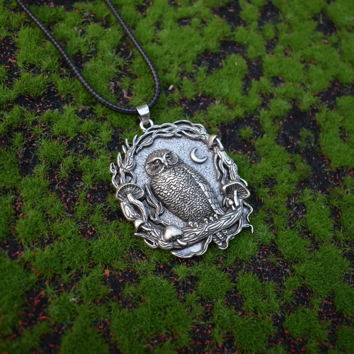 Mystic Moon Owl Mushroom Pendant Necklace