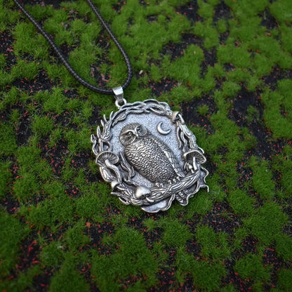 Mystic Moon Owl Mushroom Pendant Necklace