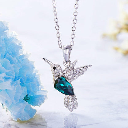 Sparkling Hummingbird Necklace with Zirconia