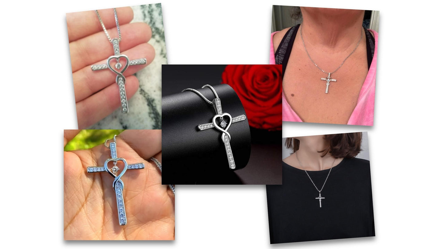Blessed cross necklace with zirconia hearts