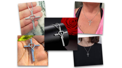 Blessed cross necklace with zirconia hearts