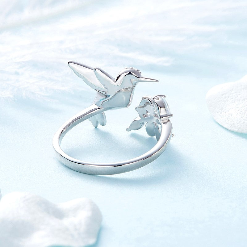 Adjustable Sparkling Hummingbird Ring with Diamond Rhinestone