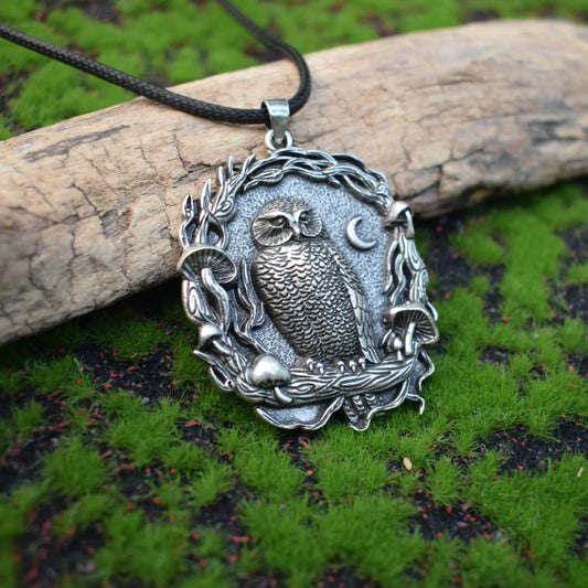 Mystic Moon Owl Mushroom Pendant Necklace