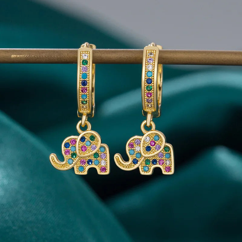 Rainbow Elephant Circle Earrings