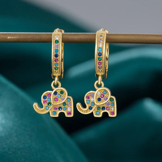 Rainbow Elephant Circle Earrings