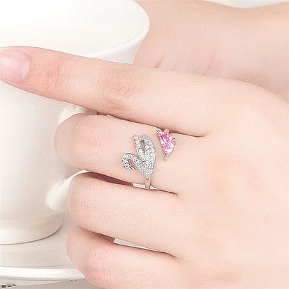 Swan Crystal Ring - Rose Gold Adjustable