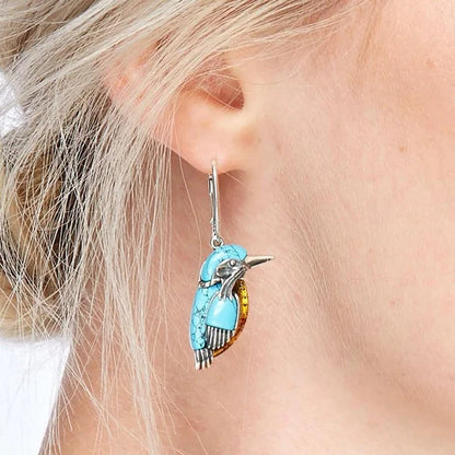 Blue Enamel Hummingbird Earrings