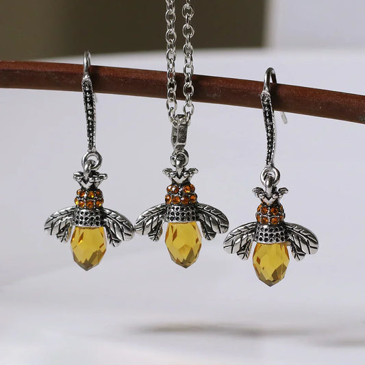 Vintage Bee Necklace & Earrings Box Set