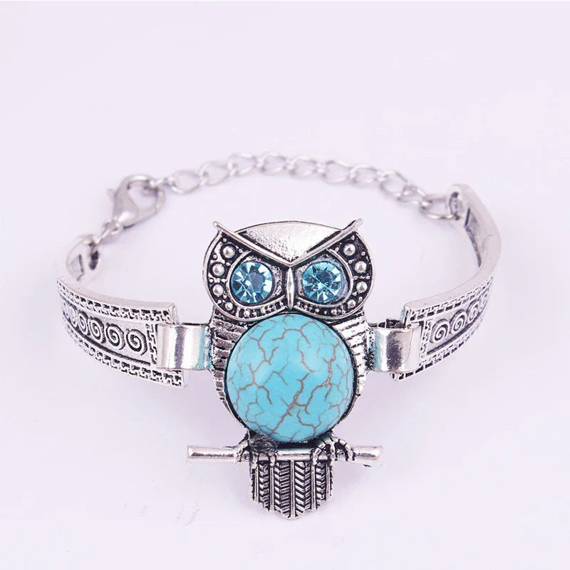 Vintage Turquoise Owl Charm Bracelet