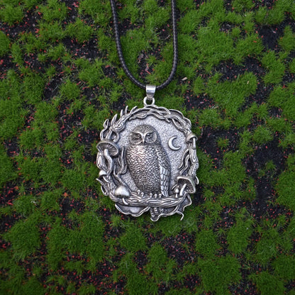 Mystic Moon Owl Mushroom Pendant Necklace