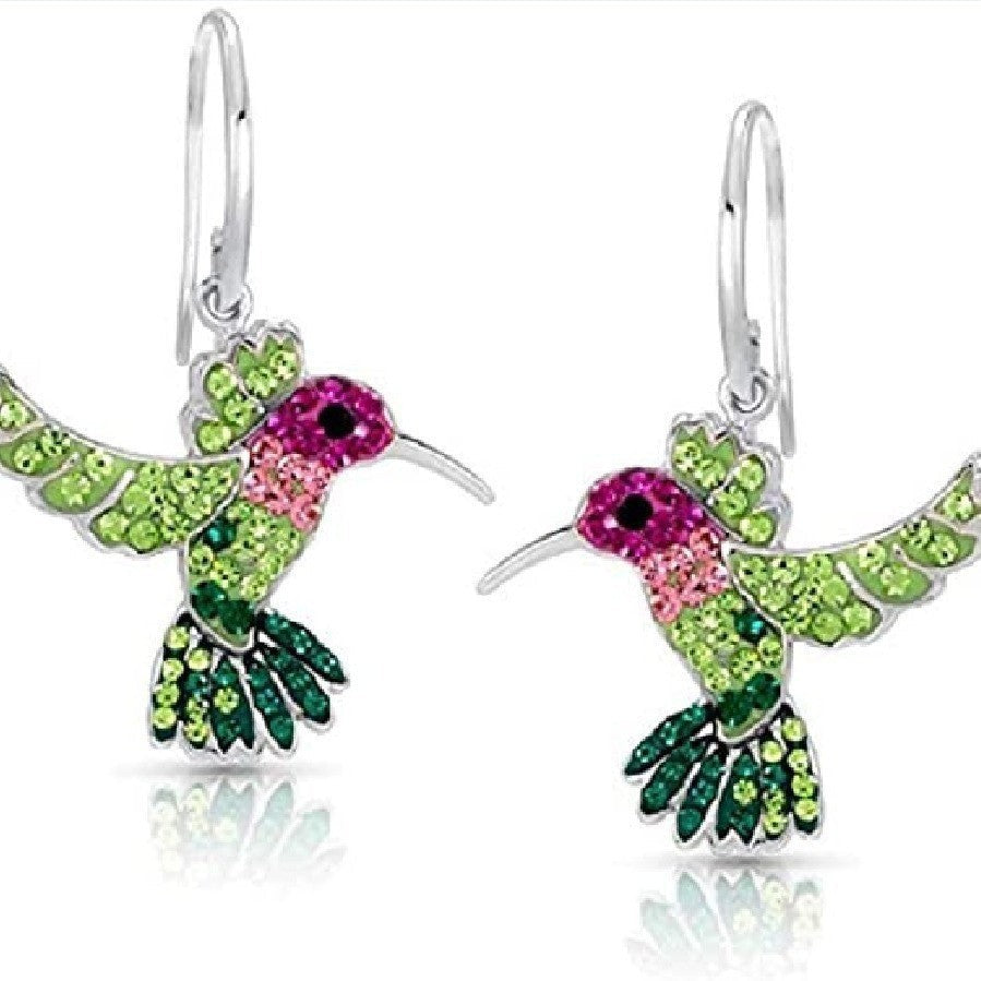 Sparkling Colorful Hummingbird Earrings
