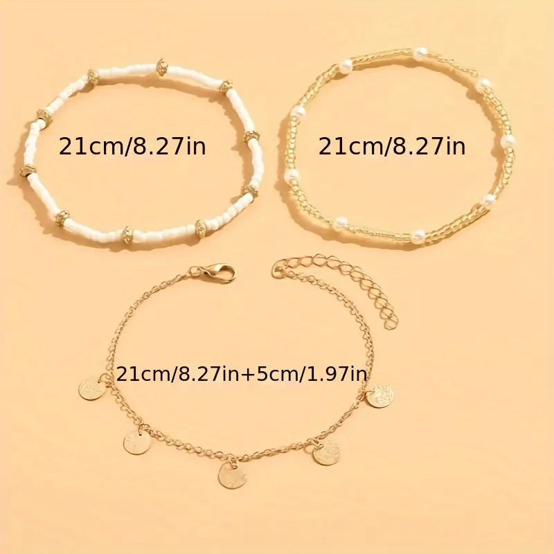 Coastal Charm 3-piece Layered Anklet Bracelet Set | Gold