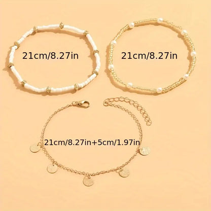 Coastal Charm 3-piece Layered Anklet Bracelet Set | Gold