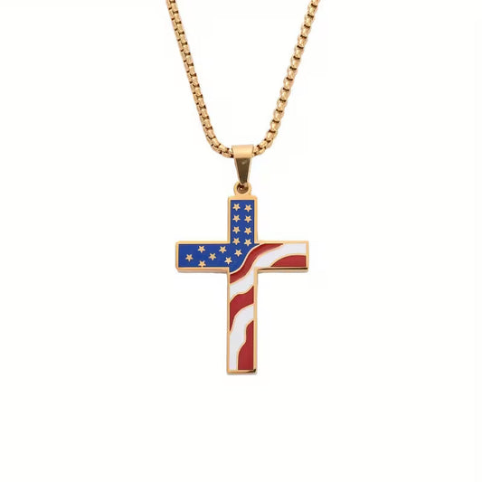 American Flag Cross Pendant Necklace