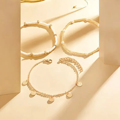 Coastal Charm 3-piece Layered Anklet Bracelet Set | Gold