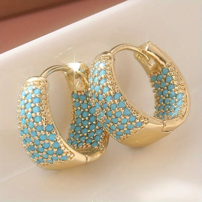 Turquoise Pearl Circle Earrings in Gold Tone | Gold
