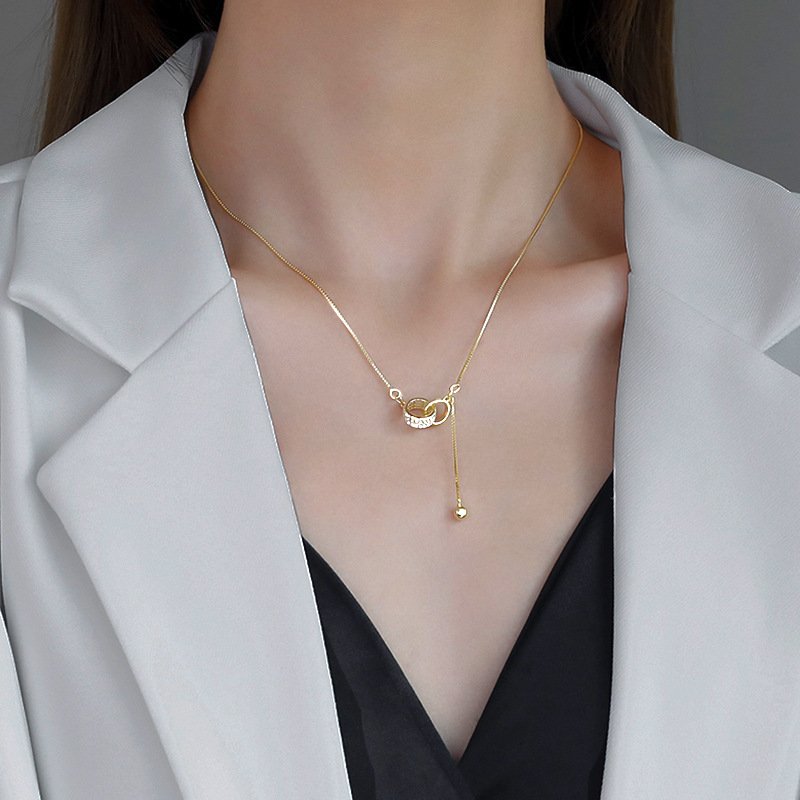 Gold-plated double ring necklace