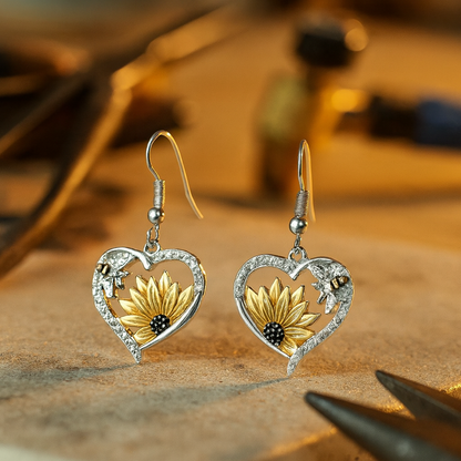 Vintage Heart Sunflower and Bee Tomettes Earrings