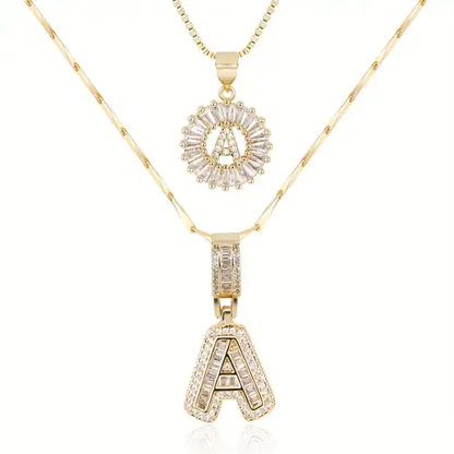 Initial Letter Pavé Necklace Set | Gold