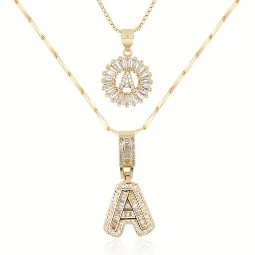 Initial Letter Pavé Necklace Set | Gold