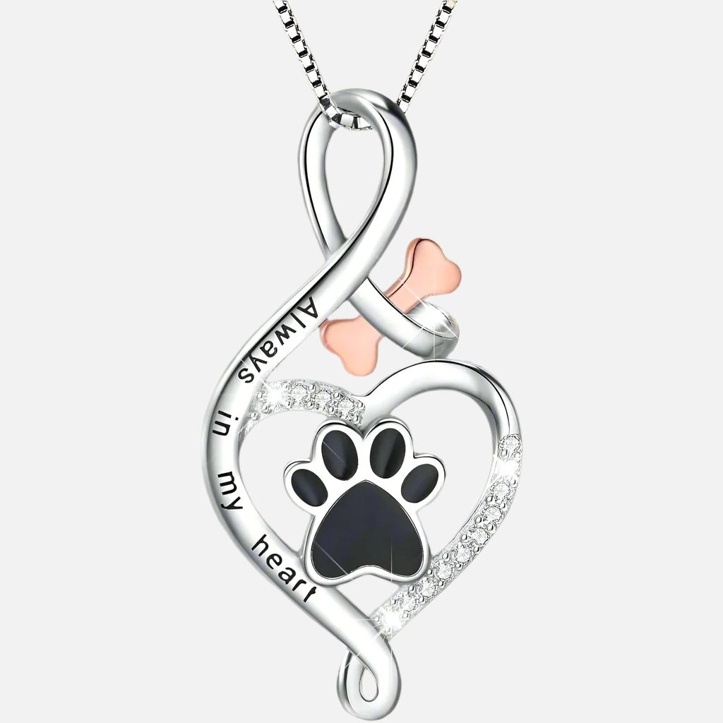 Lucky Paw Necklace with Heart, Bone and Infinity – 'Always in My Heart' Pendant