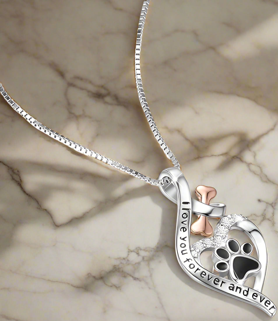 Lucky Paw Necklace with Heart, Bone and Infinity – 'Always in My Heart' Pendant