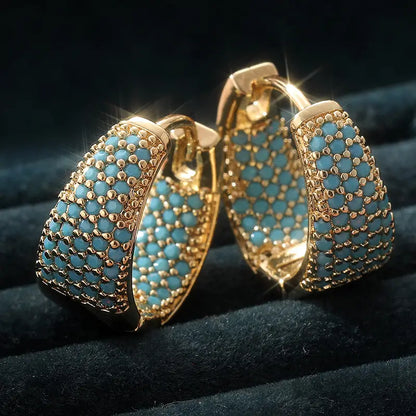 Turquoise Pearl Circle Earrings in Gold Tone | Gold