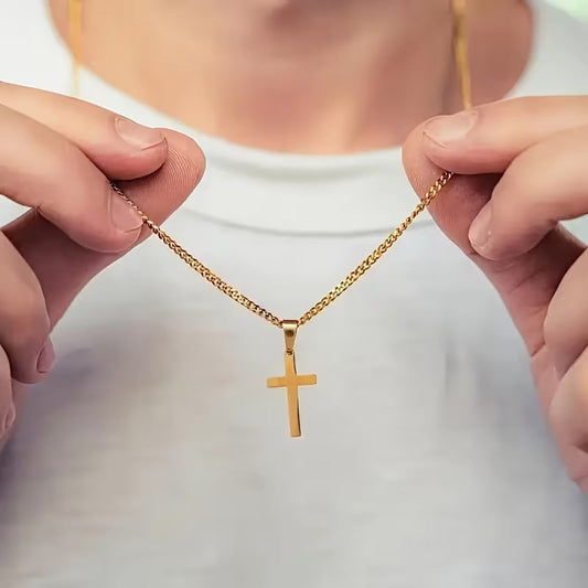 Gold Titanium Steel Cross Necklace