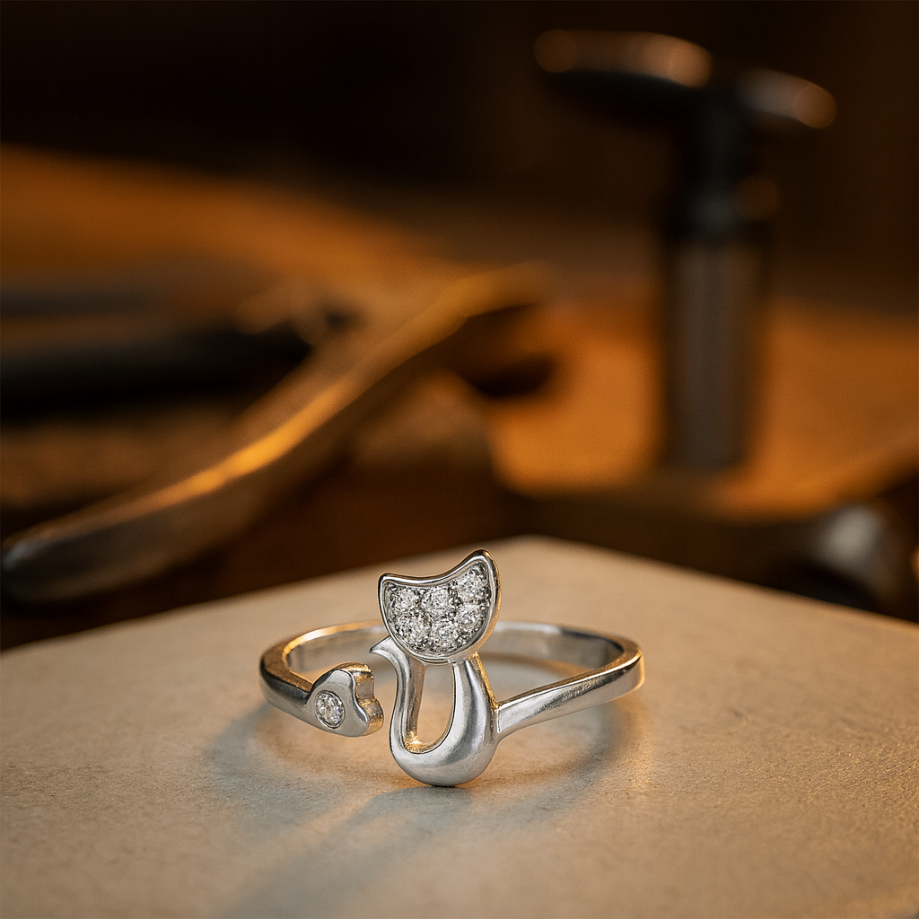 Cute Open Cat Ring – Cubic Zirconia