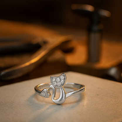 Cute Open Cat Ring – Cubic Zirconia
