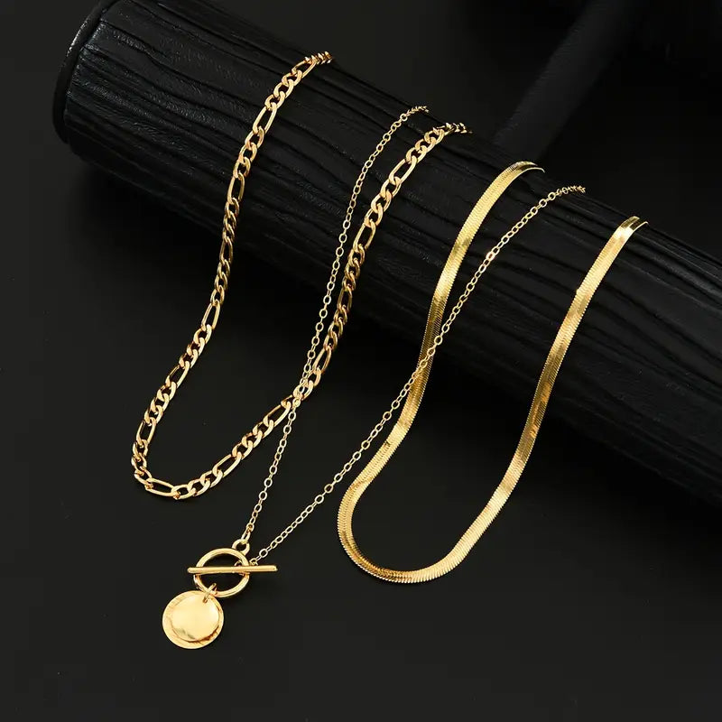 Textured Coin Multi-Layer Savira Necklace | Gold