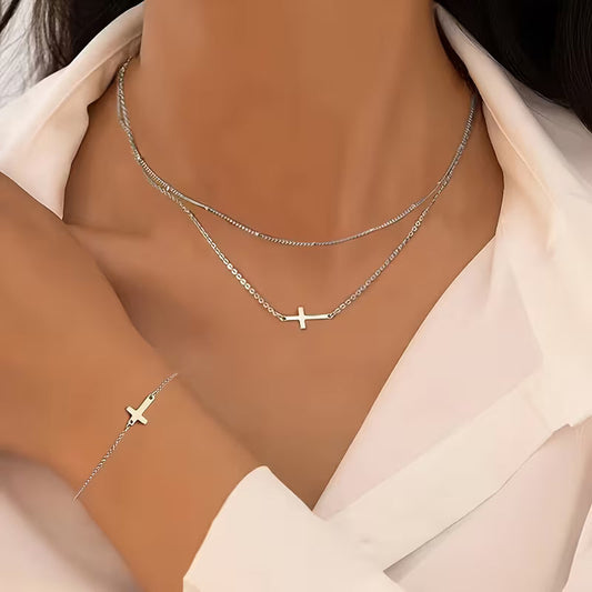 3-Piece Cross Necklace & Bracelet Set