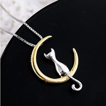 Elegant Crescent Cat Necklace