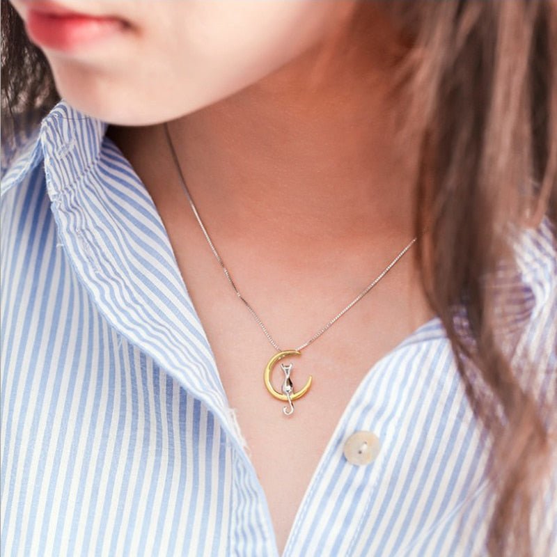 Elegant Crescent Cat Necklace