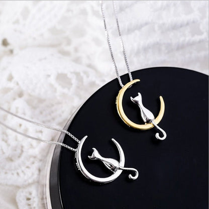 Elegant Crescent Cat Necklace
