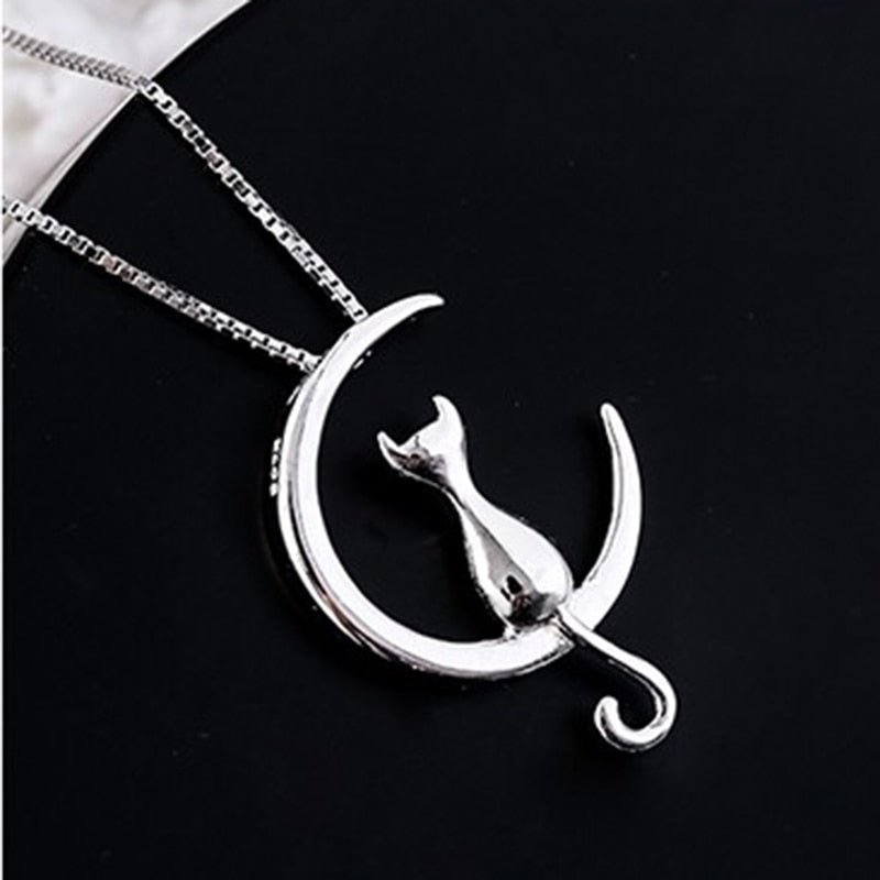 Elegant Crescent Cat Necklace