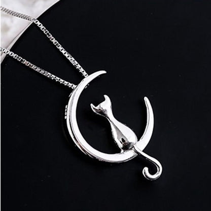 Elegant Crescent Cat Necklace