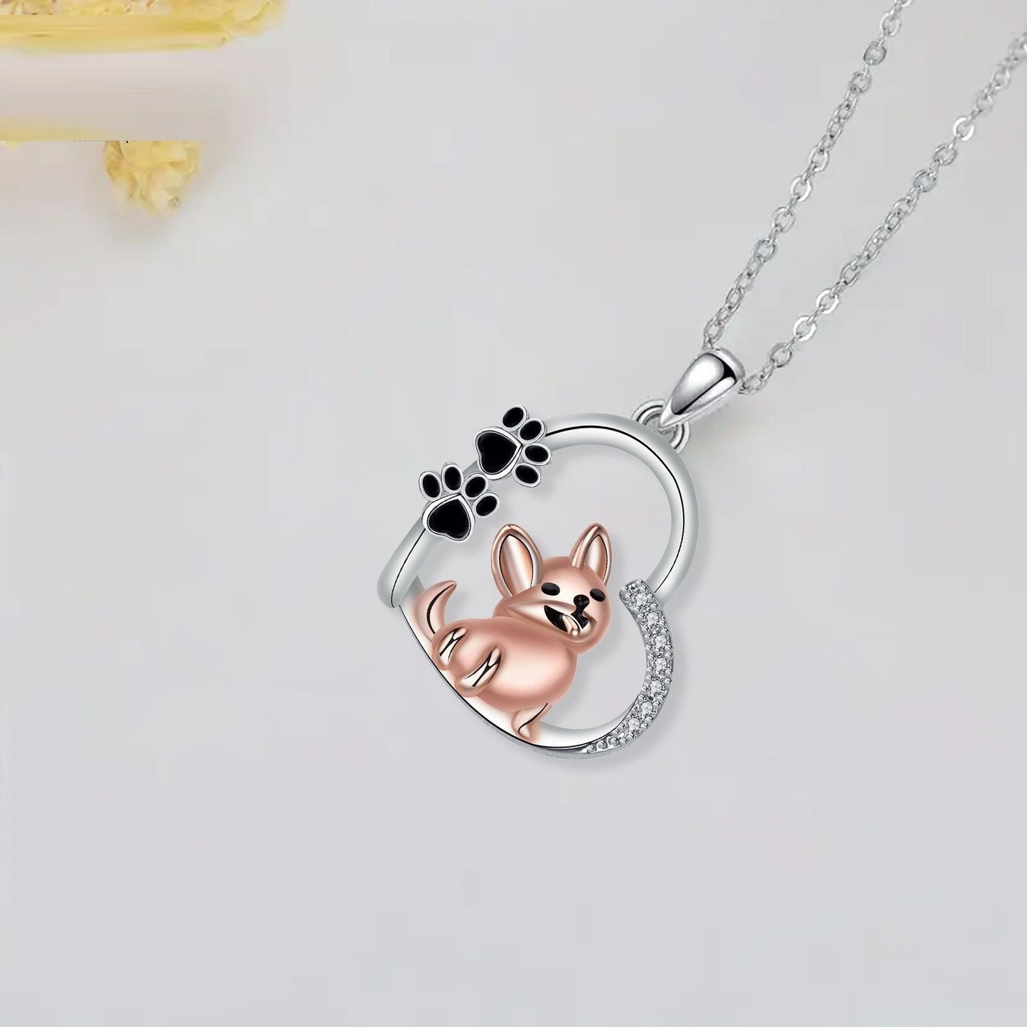 Cute Dog Heart Pendant Necklace