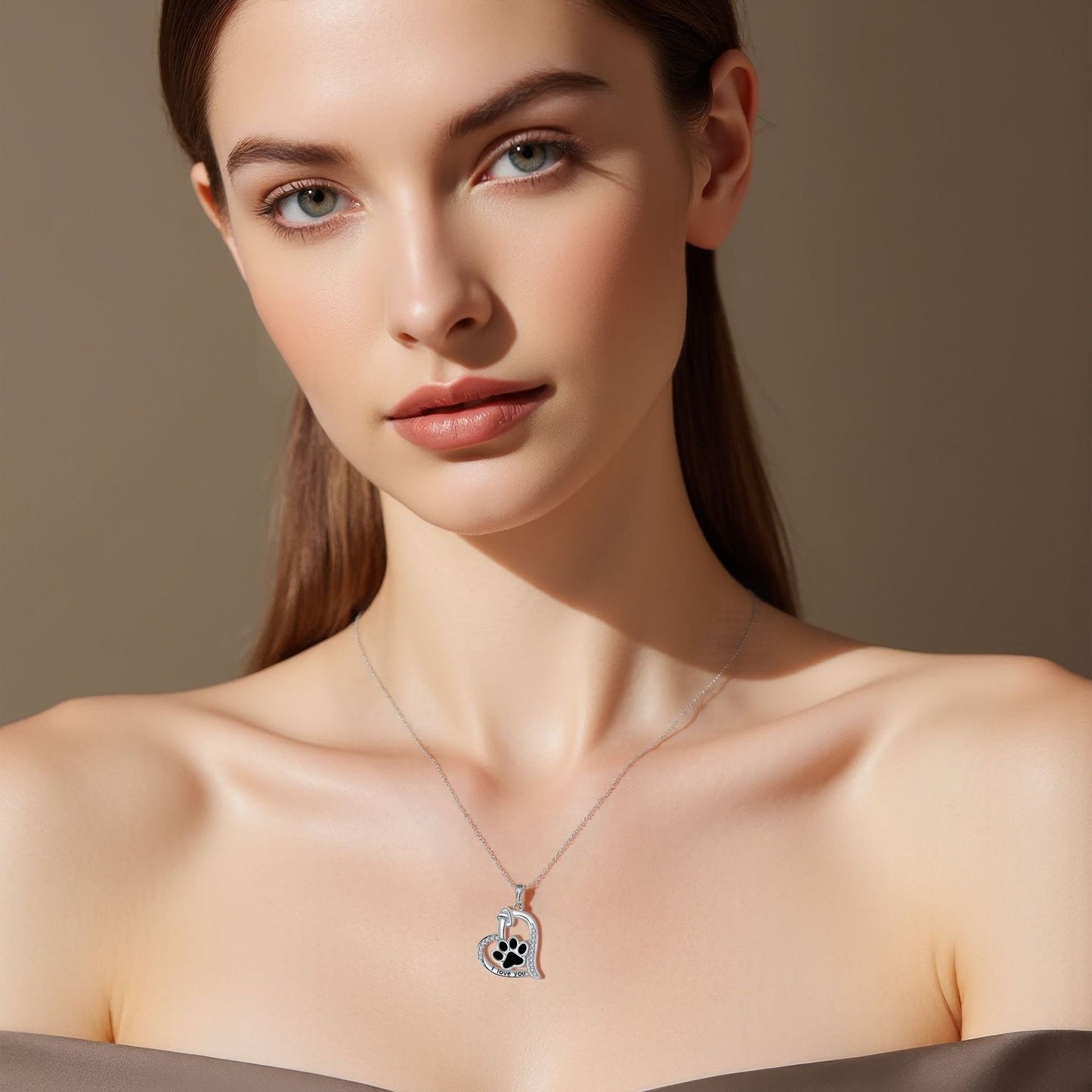 Dog Paw Print Heart Necklace with Zirconia