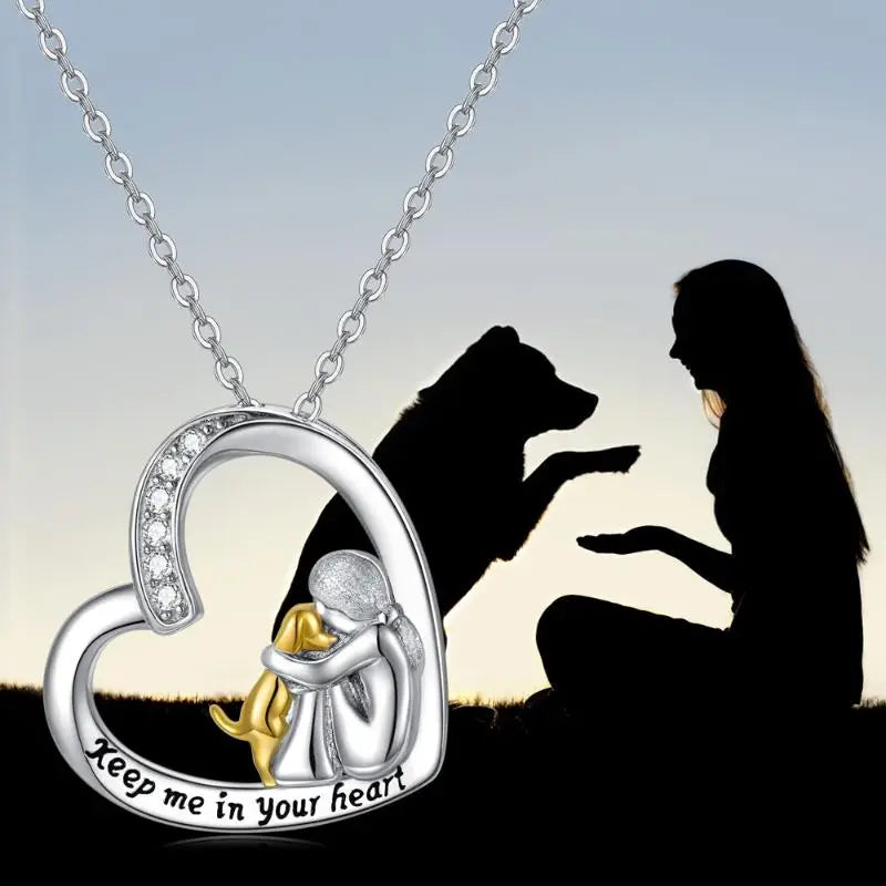 925 Sterling Silver Necklace – Heart and Dog with Zirconia