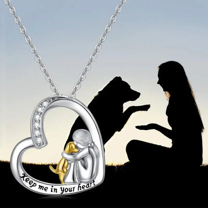 925 Sterling Silver Necklace – Heart and Dog with Zirconia
