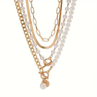 Vintage Pearl Snake Chain Necklace Set | Gold