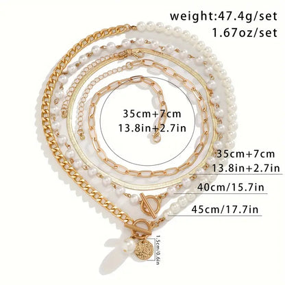 Vintage Pearl Snake Chain Necklace Set | Gold