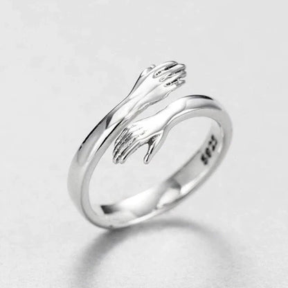 Adjustable silver hug ring