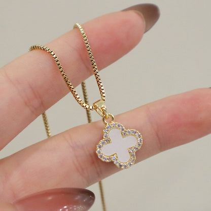 Gold-plated four-leaf clover inlay necklace