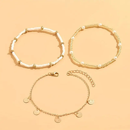 Coastal Charm 3-piece Layered Anklet Bracelet Set | Gold
