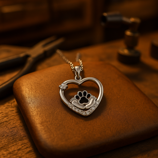 Small Paw Print Dog Paw and Zirconia Necklace
